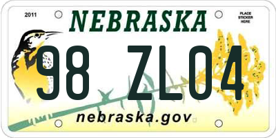 NE license plate 98ZL04