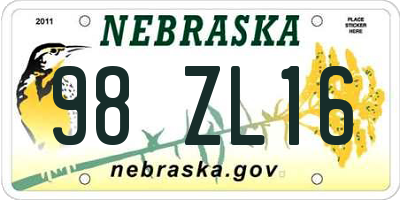 NE license plate 98ZL16