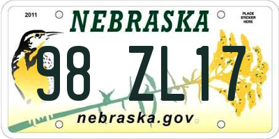 NE license plate 98ZL17