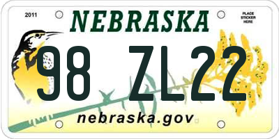 NE license plate 98ZL22
