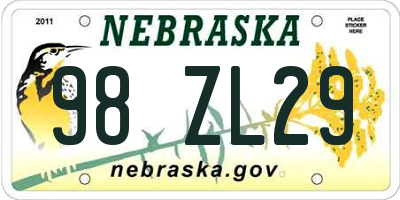 NE license plate 98ZL29