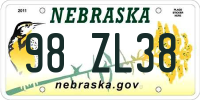NE license plate 98ZL38