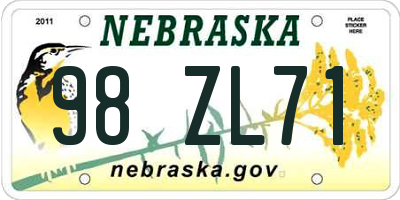 NE license plate 98ZL71