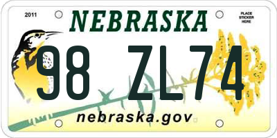 NE license plate 98ZL74