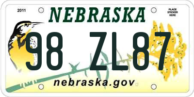 NE license plate 98ZL87