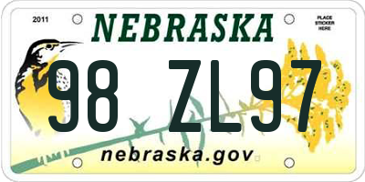 NE license plate 98ZL97