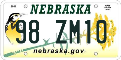 NE license plate 98ZM10