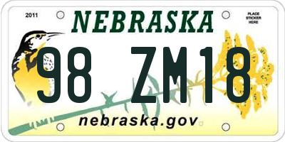 NE license plate 98ZM18