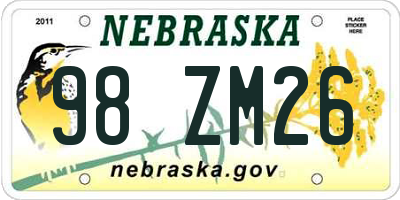 NE license plate 98ZM26