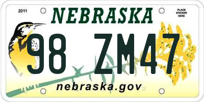 NE license plate 98ZM47