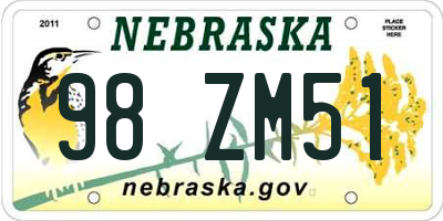 NE license plate 98ZM51