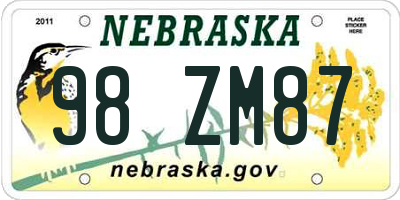 NE license plate 98ZM87