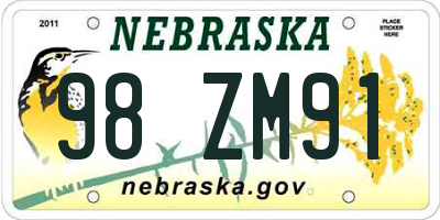 NE license plate 98ZM91