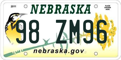 NE license plate 98ZM96