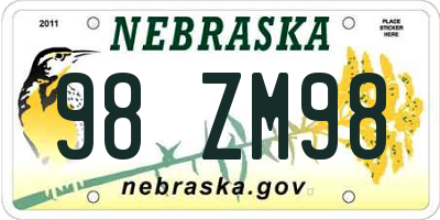 NE license plate 98ZM98