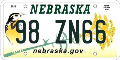 NE license plate 98ZN66