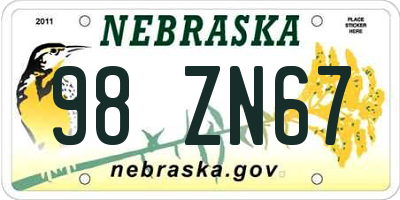 NE license plate 98ZN67