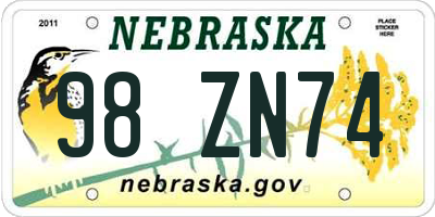 NE license plate 98ZN74