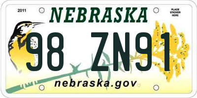 NE license plate 98ZN91