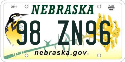 NE license plate 98ZN96