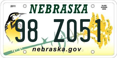 NE license plate 98ZO51