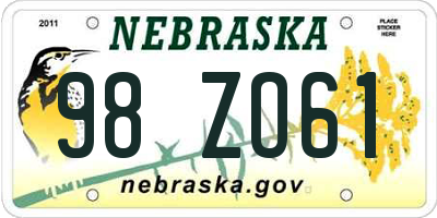 NE license plate 98ZO61
