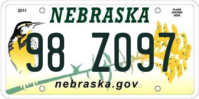 NE license plate 98ZO97