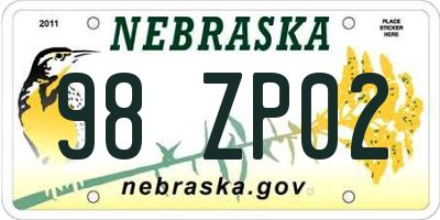 NE license plate 98ZP02