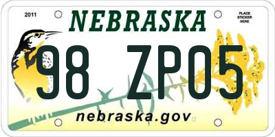 NE license plate 98ZP05