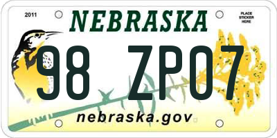 NE license plate 98ZP07