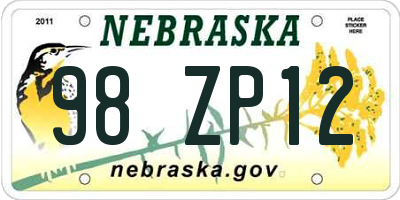 NE license plate 98ZP12