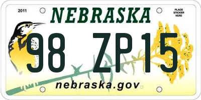 NE license plate 98ZP15