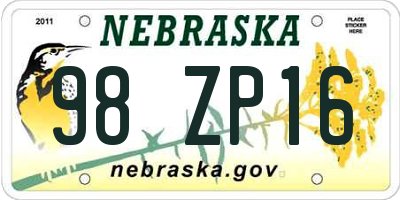 NE license plate 98ZP16