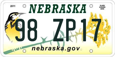 NE license plate 98ZP17