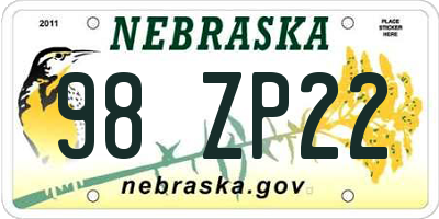 NE license plate 98ZP22