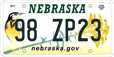 NE license plate 98ZP23