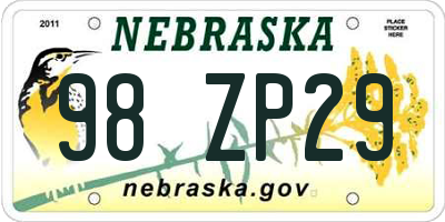 NE license plate 98ZP29