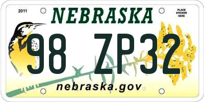 NE license plate 98ZP32