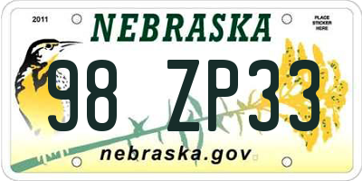 NE license plate 98ZP33