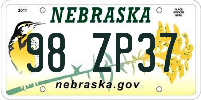 NE license plate 98ZP37