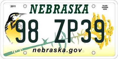 NE license plate 98ZP39