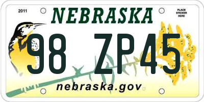 NE license plate 98ZP45