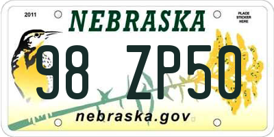 NE license plate 98ZP50