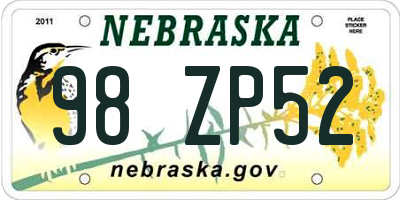 NE license plate 98ZP52