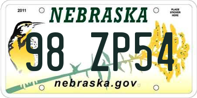 NE license plate 98ZP54