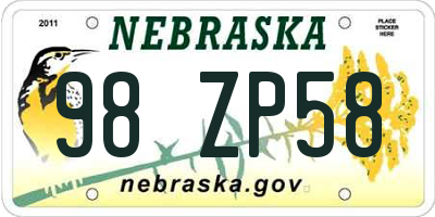 NE license plate 98ZP58