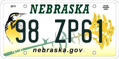 NE license plate 98ZP61