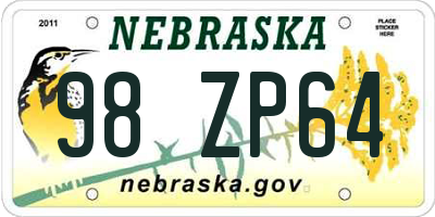 NE license plate 98ZP64