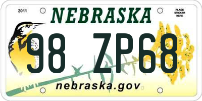 NE license plate 98ZP68