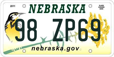 NE license plate 98ZP69